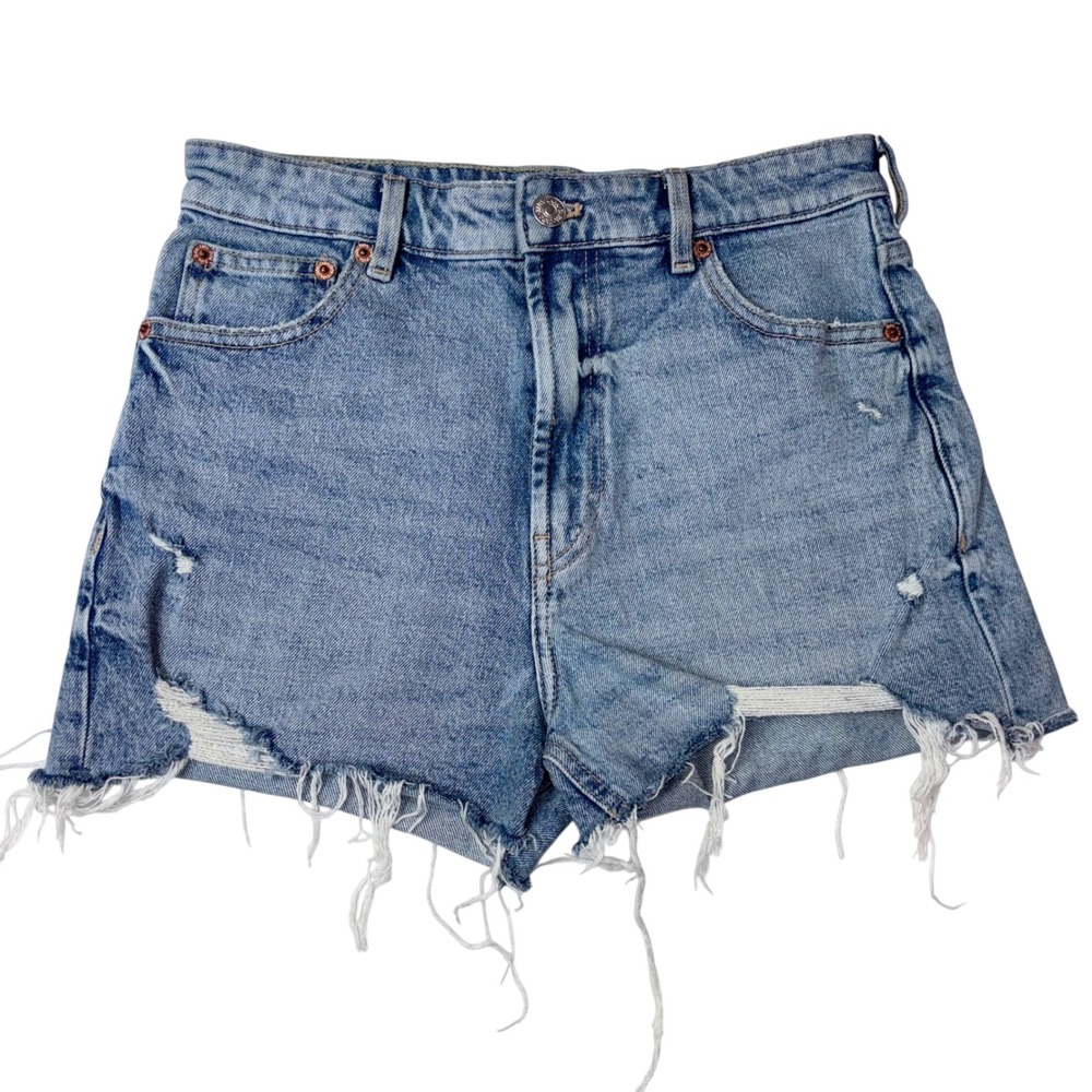 Zara Denim Shorts Distressed Frayed Hem Light Wash Casual Women's 4 - Picture 2 of 5